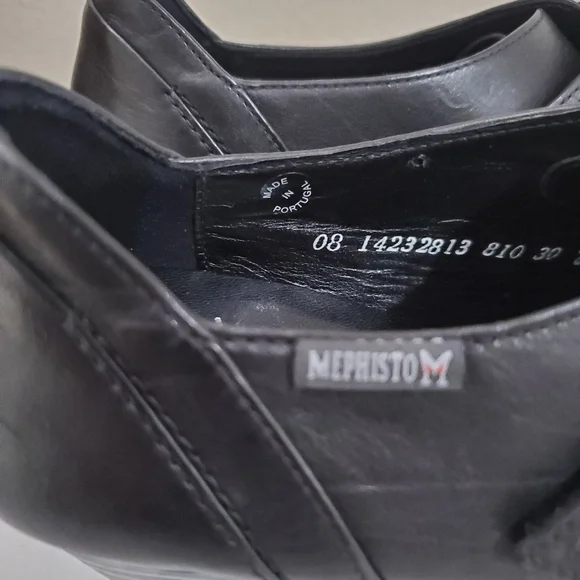 Mephisto Black Leather Round Toe Chunky Heel Velcro Strap Women's Shoe 5 1/2 8 - Picture 10 of 15